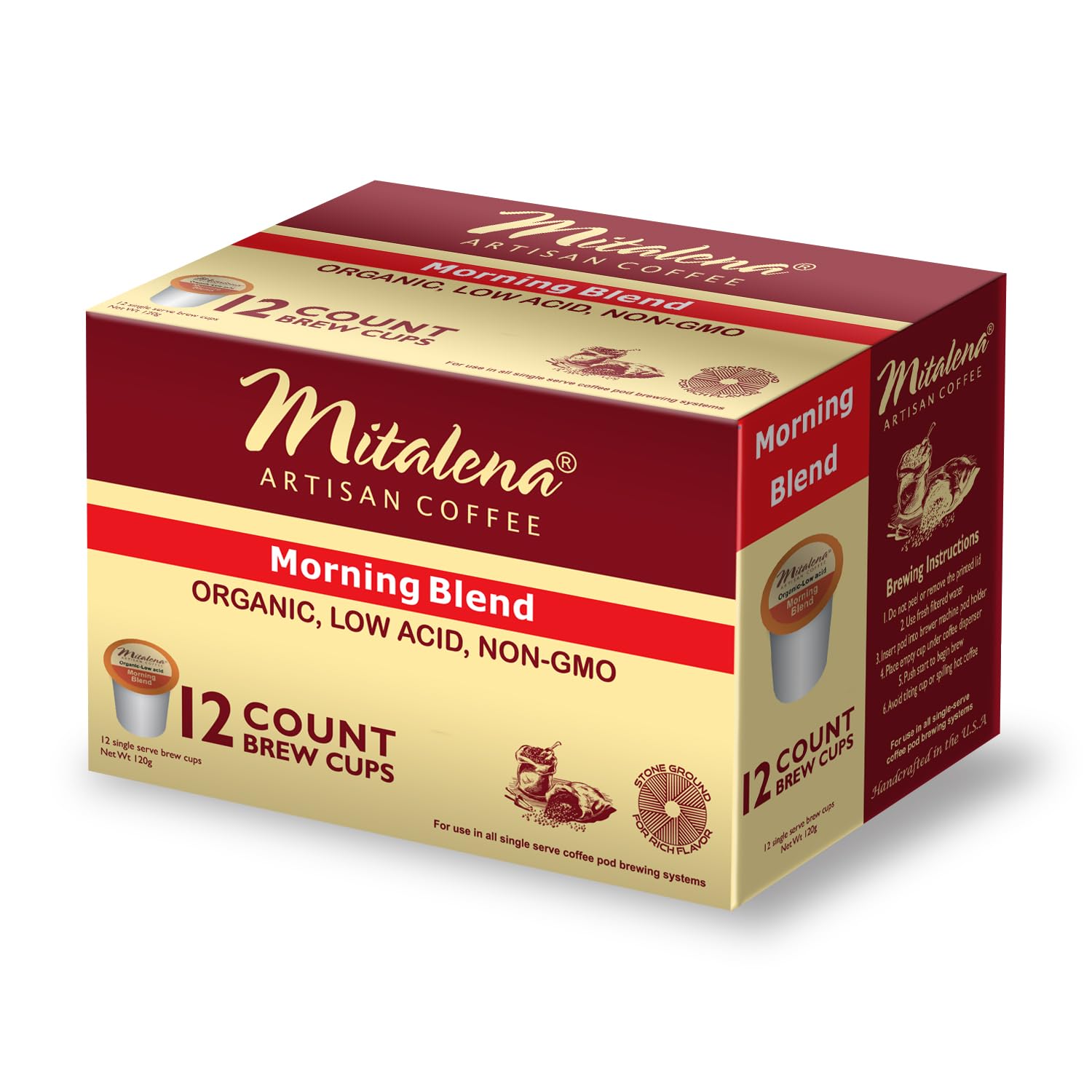 Mitalena Artisan Coffee Variety Pack - 72 Low Acid Organic Coffee Pods, Compatible with Keurig K Cup Coffee Maker - 6 Gourmet Flavors - Small Batch Artisan K Cups - Perfect for Home, Office & Gifts