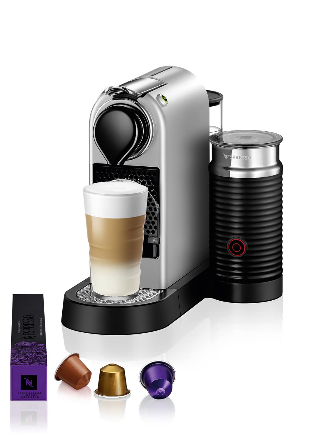 Krups Nespresso Citiz & Milk with Aeroccino XN761B Espresso Machine, Capsule Coffee Maker, 1L Water Tank, Silver - Perfect for Home & Office Coffee Brewing