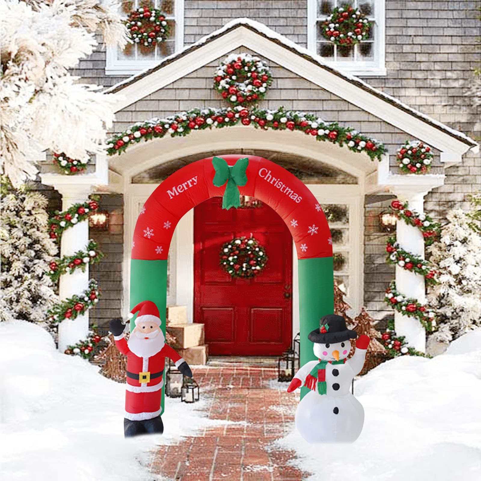 2.4M Inflatable Christmas Arch with Santa & Snowman - Outdoor Holiday Yard Decor for Xmas Party, Winter Home Decoration, Garden Venue Props - Perfect for Christmas Clearance, Gifts & Seasonal Celebrations