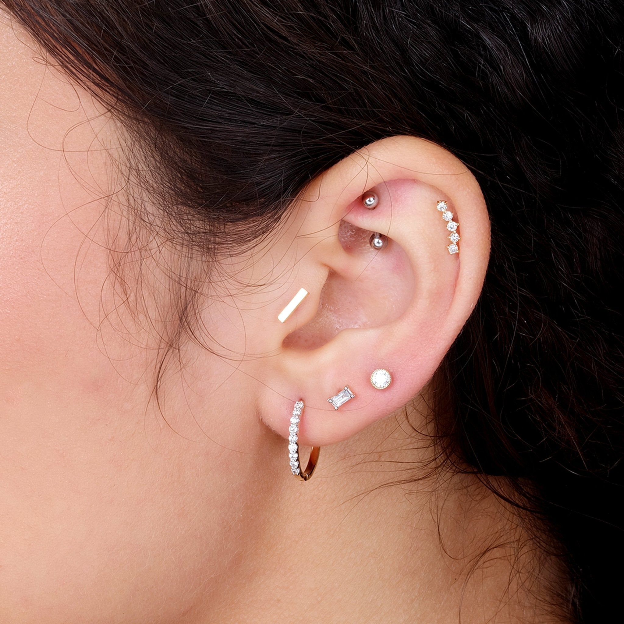 14K Rose Gold Diamond Constellation Ear Climber Flat Back Stud Earrings - Perfect for Parties, Weddings & Everyday Elegance