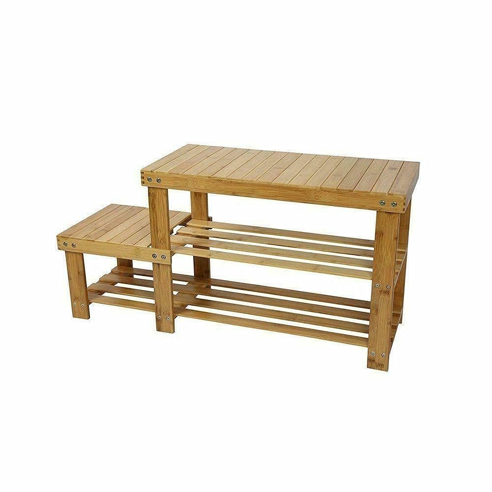 Bamboo Shoe Rack Bench with Storage - Multi-Functional Entryway Stool for Kids & Adults - Perfect for Organizing Shoes, Boots in Hallway, Bedroom or Closet