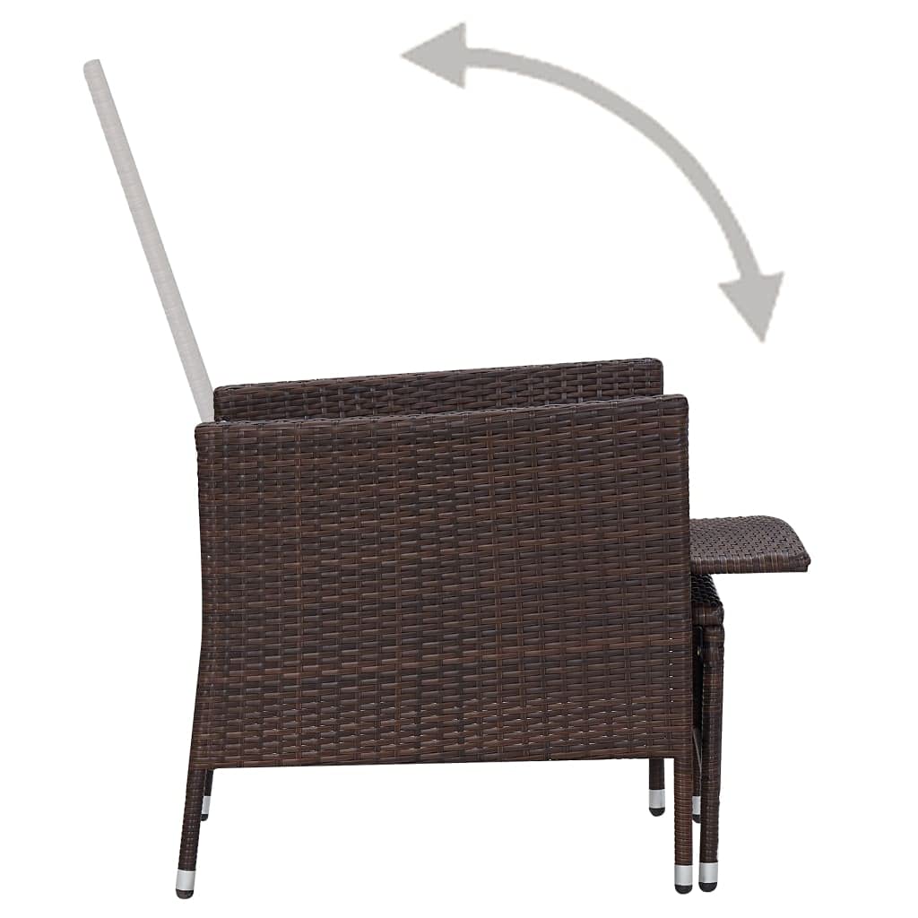 Modern Brown Poly Rattan Outdoor Patio Set - Wicker Bistro & Conversation Chairs with Cushions - Reclining Lounge Chairs for Garden, Poolside & Backyard Relaxation