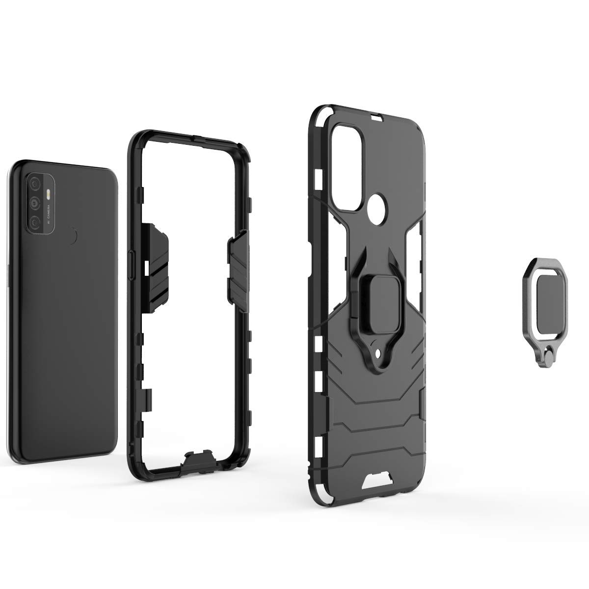 OnePlus 8T Case with 360° Rotating Ring Holder & Magnetic Car Mount - Shockproof Protective Cover for OnePlus 8T (Black) - Perfect for Driving, Watching Videos & Hands-Free Use
