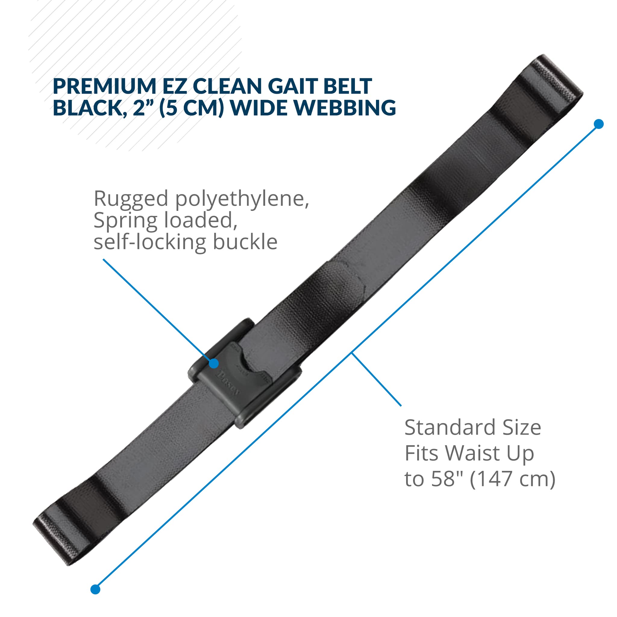 Premium EZ Clean Gait Belt with Spring-Loaded Buckle - 60