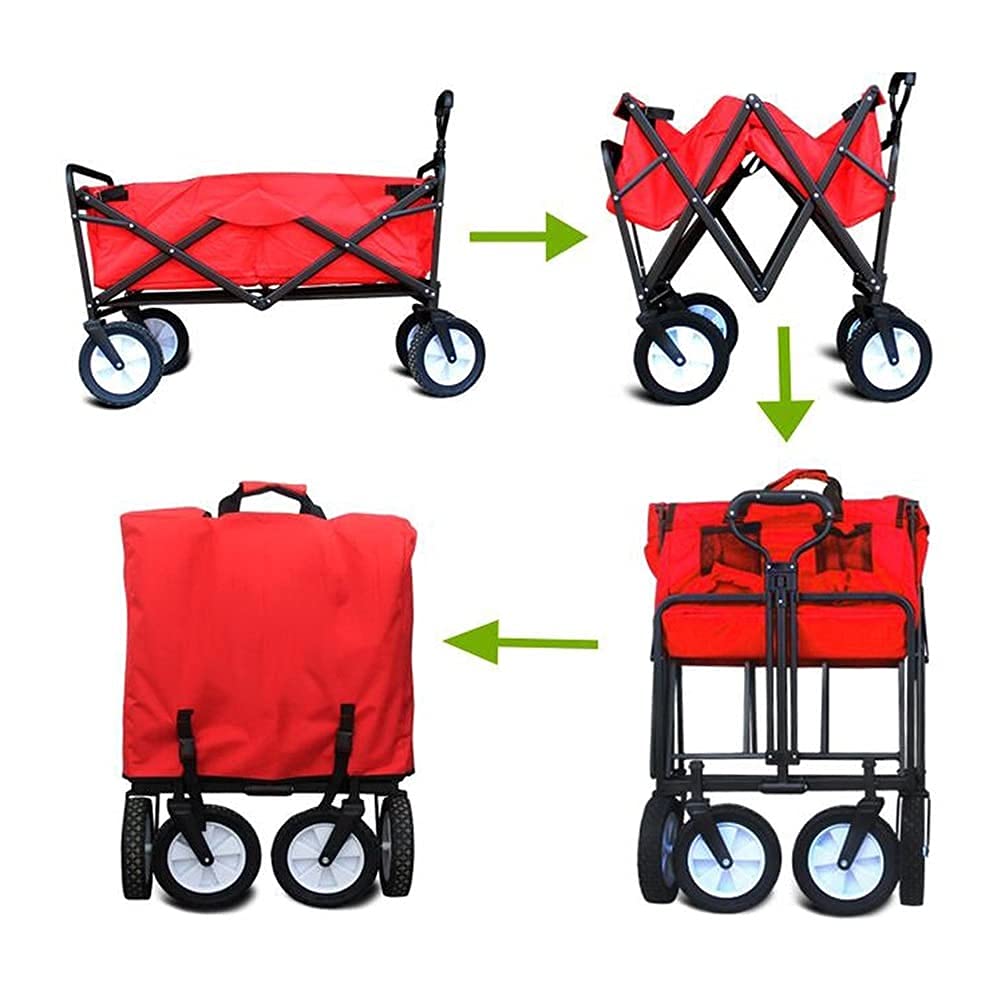 Foldable Collapsible 4-Wheel Shopping Wagon Cart with Push Handle - Portable Grocery Trolley for Supermarket, Picnic, Beach, Camping & Home Storage (Black)