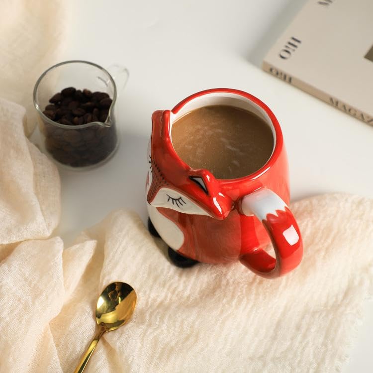 Hand Painted 3D Ceramic Fox Relief Coffee Mug - Unique Animal Design Tea Cup with Handle for Home, Office & Gifts - Perfect for Coffee, Tea & Hot Chocolate Lovers