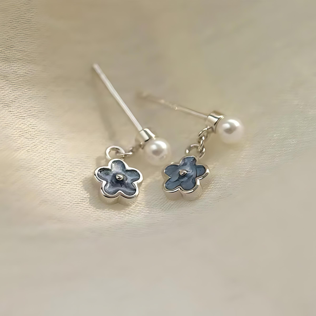 Enamel Little Flower Pearl Drop Earrings HE6493 - Elegant Dainty Jewelry for Women, Perfect for Weddings, Parties & Everyday Wear