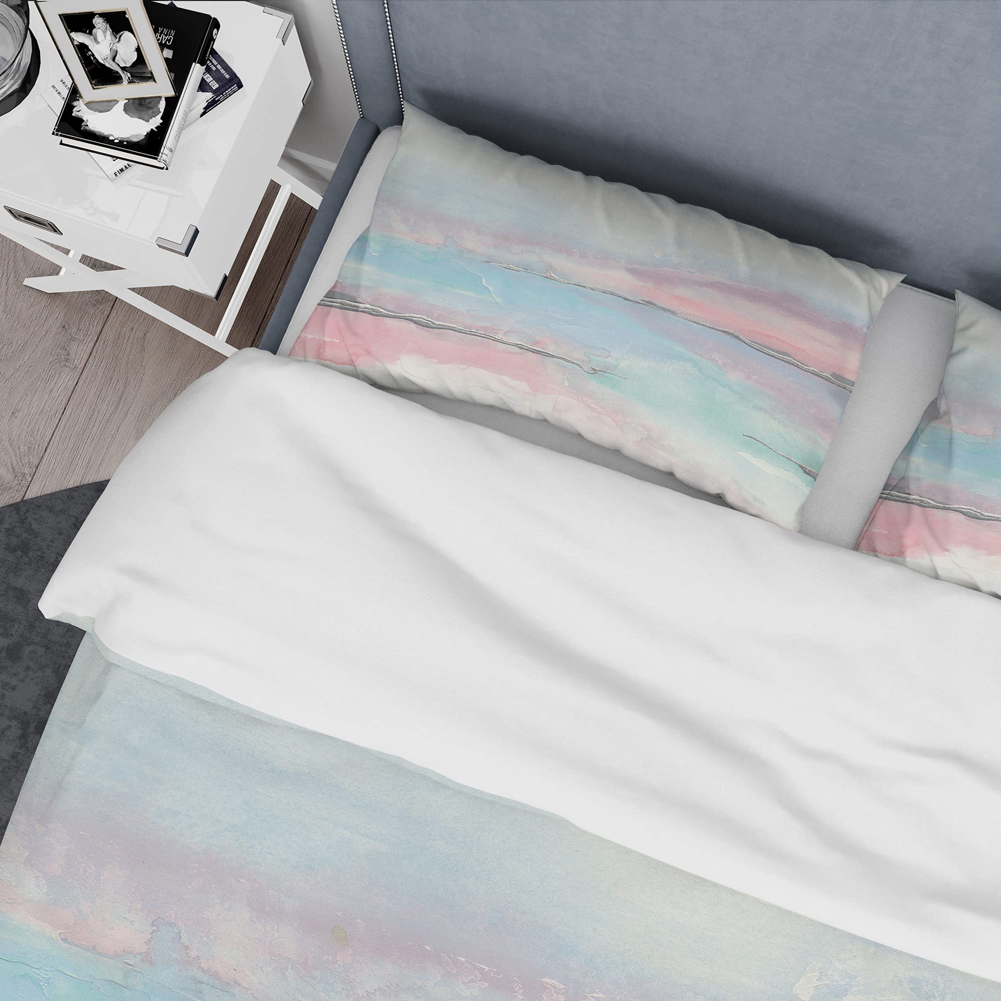 DesignQ Metallic Shabby Pink & Blue Duvet Cover Set Queen Size - 3 Piece Abstract Shabby Chic Bedding Collection for All Seasons | Perfect for Master Bedroom, Guest Room & Bohemian Home Decor