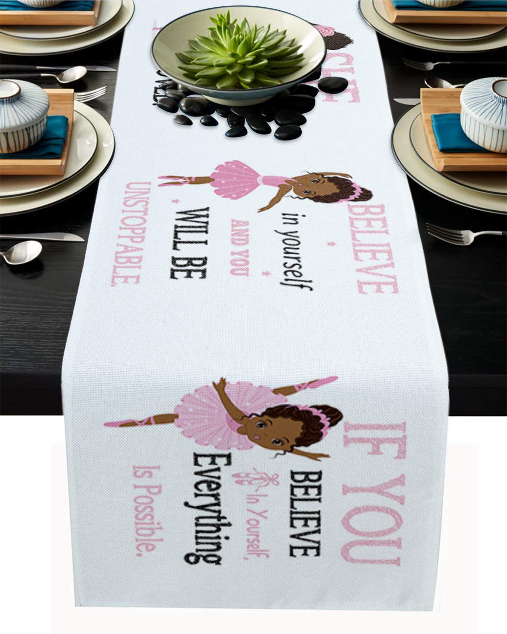 70 Inch African Dancing Girl Motivational Table Runner for Round, Kitchen, Coffee & Dining Tables - Perfect for Living Room Decor & Special Occasions