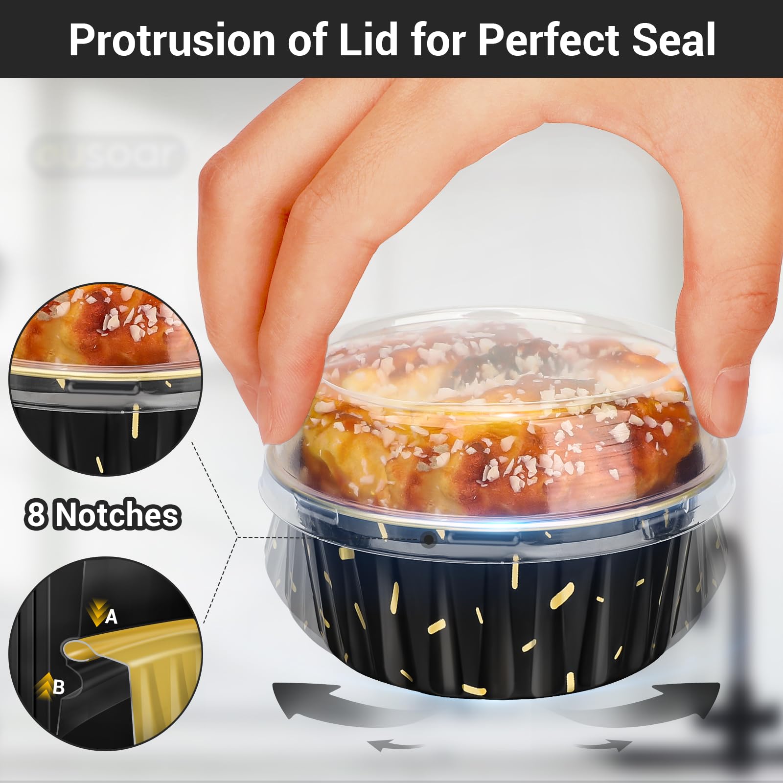 EUSOAR 100pcs 5oz Aluminum Foil Baking Cups with Lids - 125ml Muffin Liners for Cupcakes, Puddings & Desserts | Perfect for Home Baking, Party Treats & Holiday Cooking