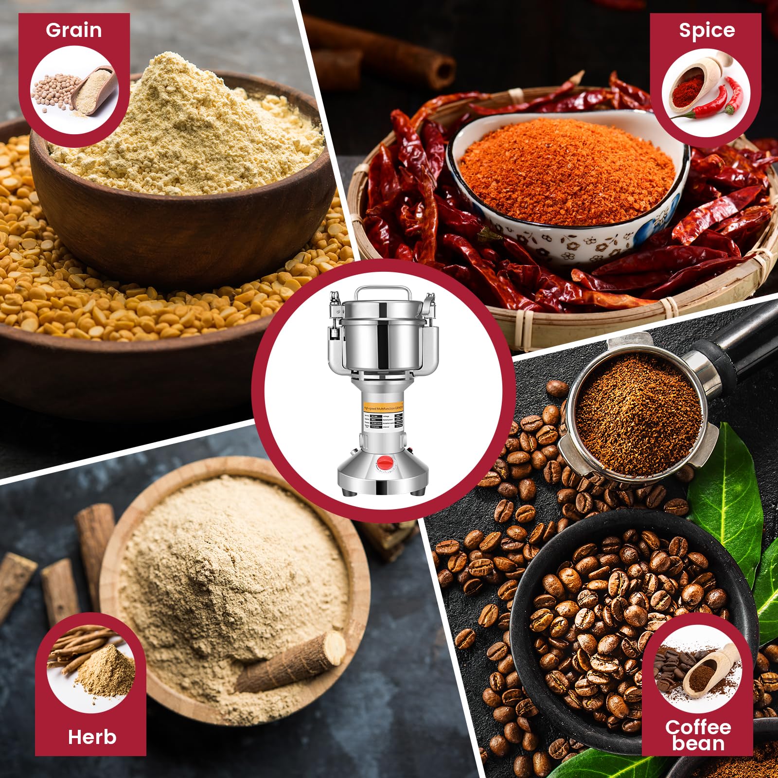 Sunowl 150g Electric Grain Mill - High-Speed 220V Stone Grinder with 3 Blades, Portable Flour Mill for Herbs, Spices, Nuts & Grains - Overload Protection - Perfect for Home Baking, Coffee Grinding & Healthy Cooking