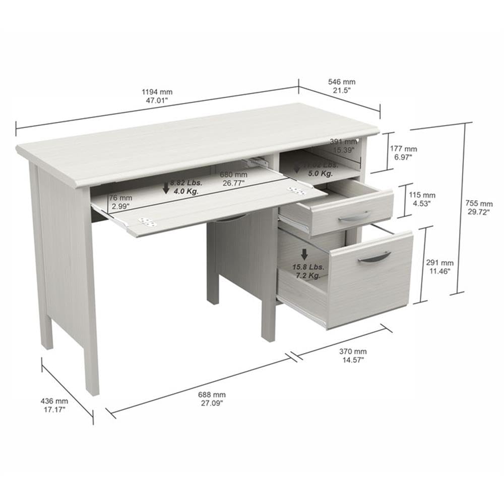 2-Drawer Computer Desk with Keyboard Tray - Washed Oak Finish, Home Office Workstation for Small Spaces, Perfect for Remote Work & Study