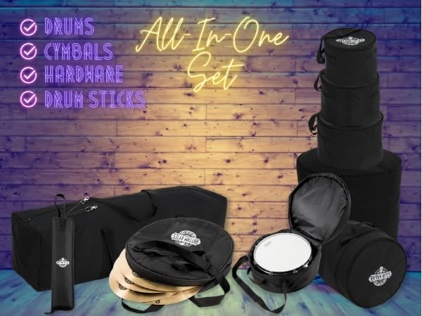 Premium All-In-One Drum Case Set - 10mm Thick Padding for 10