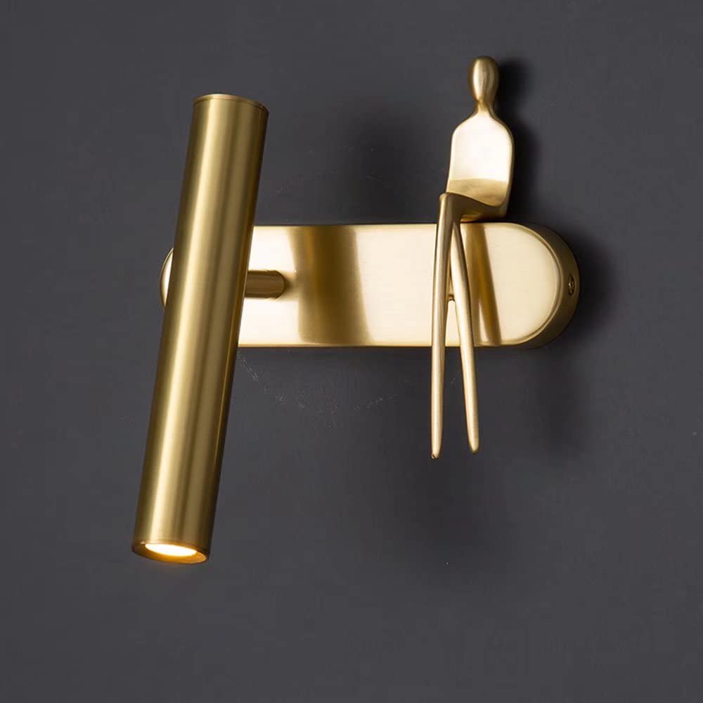 Modern Rotating Spotlight Wall Lamp - Gold Art Character Design for Bedroom & Bedside Decor | Perfect for Reading, Nightlight, and Cozy Ambiance