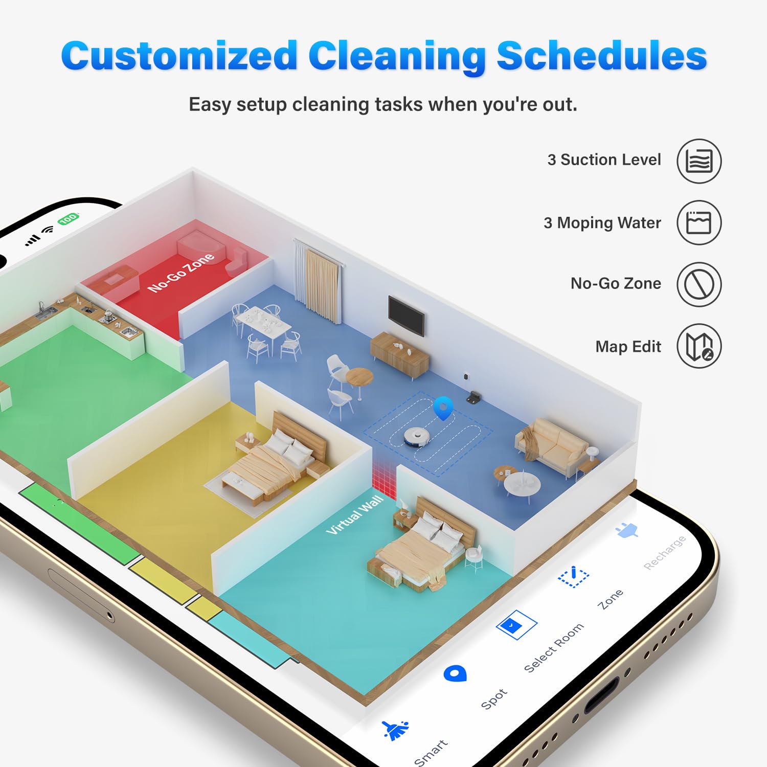 Tikom L8000 Robot Vacuum and Mop with Laser LiDAR Navigation - 150Mins Runtime, Ultra-Quiet 45dB, 14 No-Go Zones & 20 Virtual Walls - Self-Charging for Pet Hair, Carpets & Hard Floors (White) - Perfect for Large Homes with Pets & Multi-Surface Cleaning