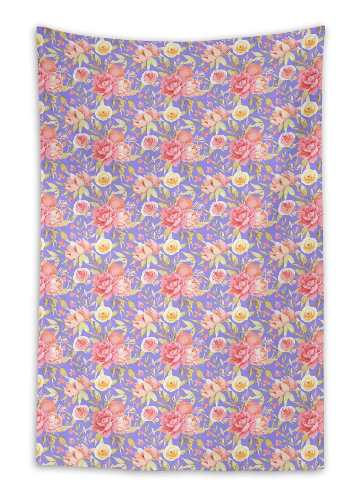 Purple Leaves & Peony Floral Printed Tapestry Wall Hanging - 58 x 80 Inches, Dorm Decor, Beach Throw Blanket, Bohemian Room Decor for Bedroom, Living Room, and Outdoor Picnics