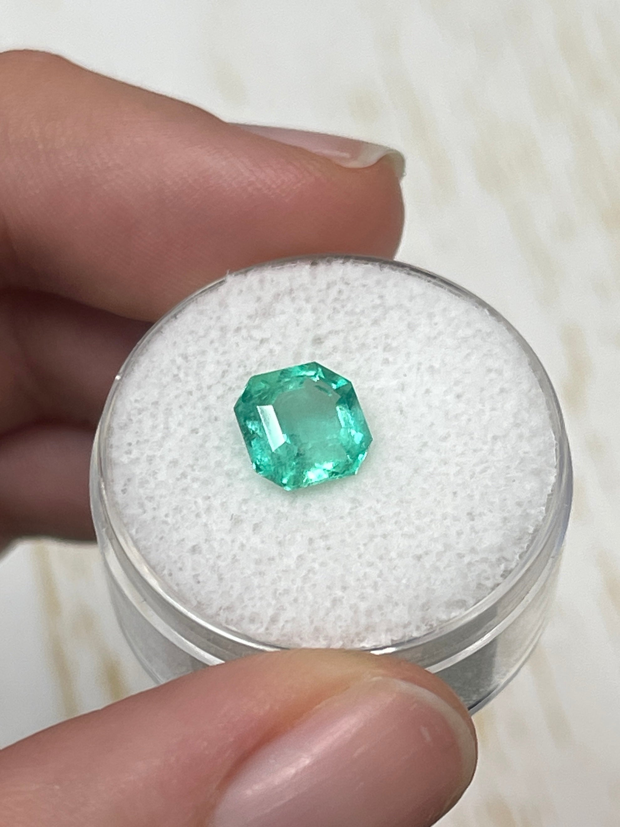 1.87 Carat 8x8mm Art Deco Style Medium Green Natural Loose Colombian Emerald Asscher Cut Gemstone for Jewelry Making, Engagement Rings & Luxury Gifts