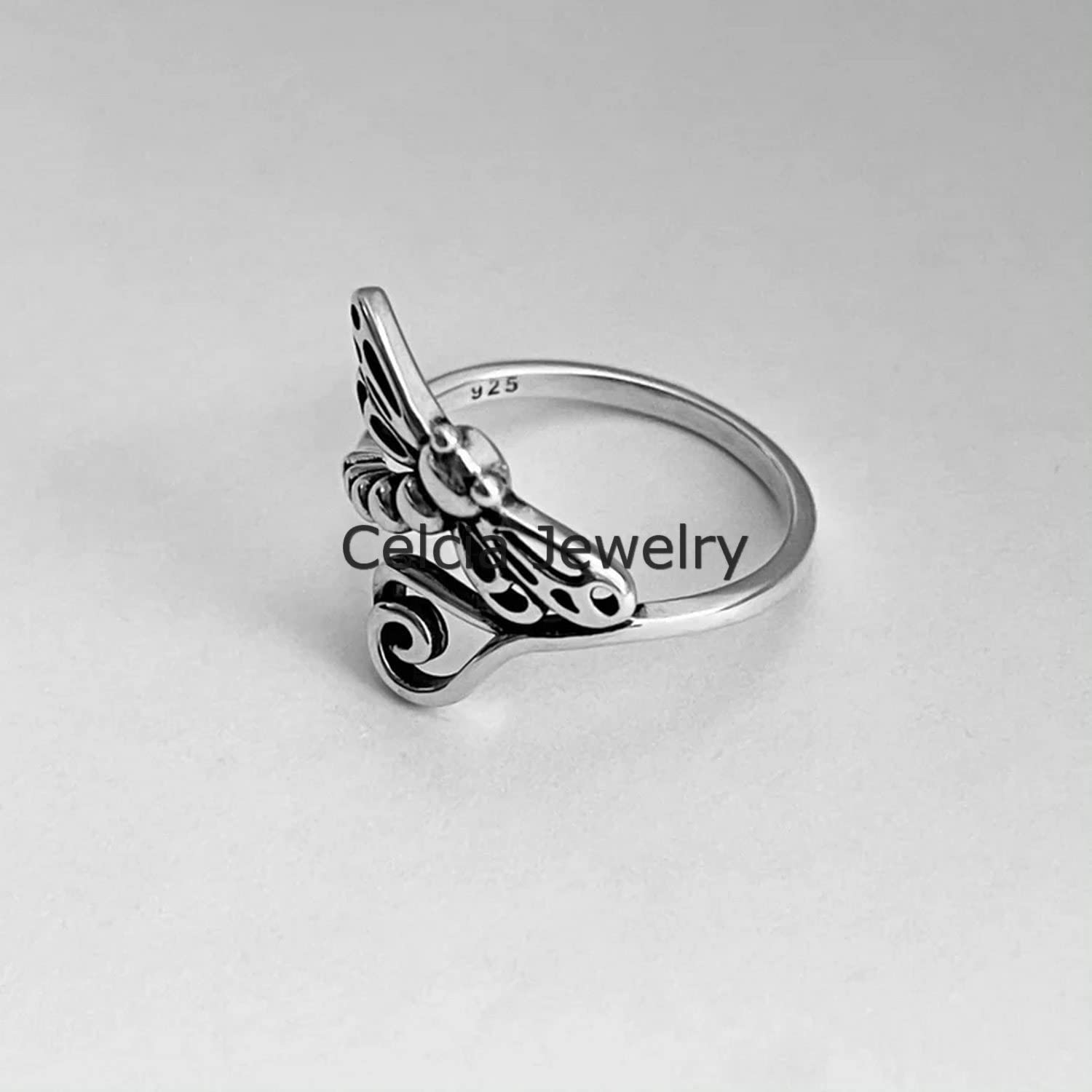 925 Sterling Silver Dragonfly Ring - Delicate Boho Jewelry for Women, Minimalist Heart Ring, Spirit Animal Ring, Perfect Mother's Day Gift (Size 7) | Great for Everyday Wear, Special Occasions & Bohemian Fashion