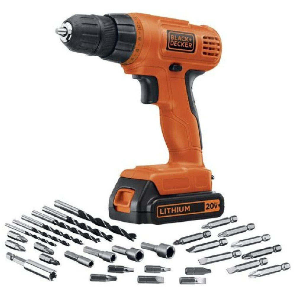 BLACK+DECKER LD120VA 20V Max Lithium Cordless Drill Driver Kit with 30-Piece Accessories - Perfect for Home DIY, Woodworking & Construction Projects