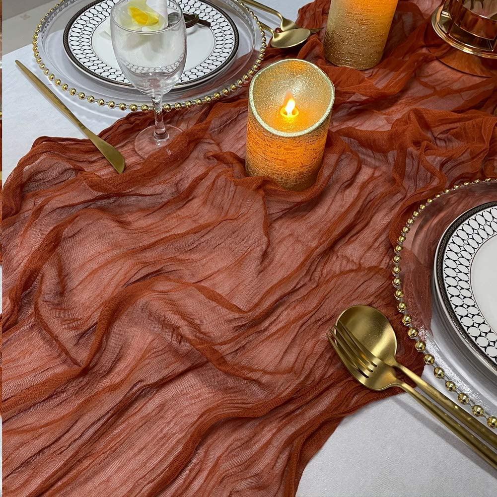 EHLDekol Cheesecloth Gauze Table Runner - 13ft Terracotta Wedding Decor for Arch Draping, Bridal Shower & Event Centerpieces | Perfect for Boho Weddings, Rustic Parties & Farmhouse Decor
