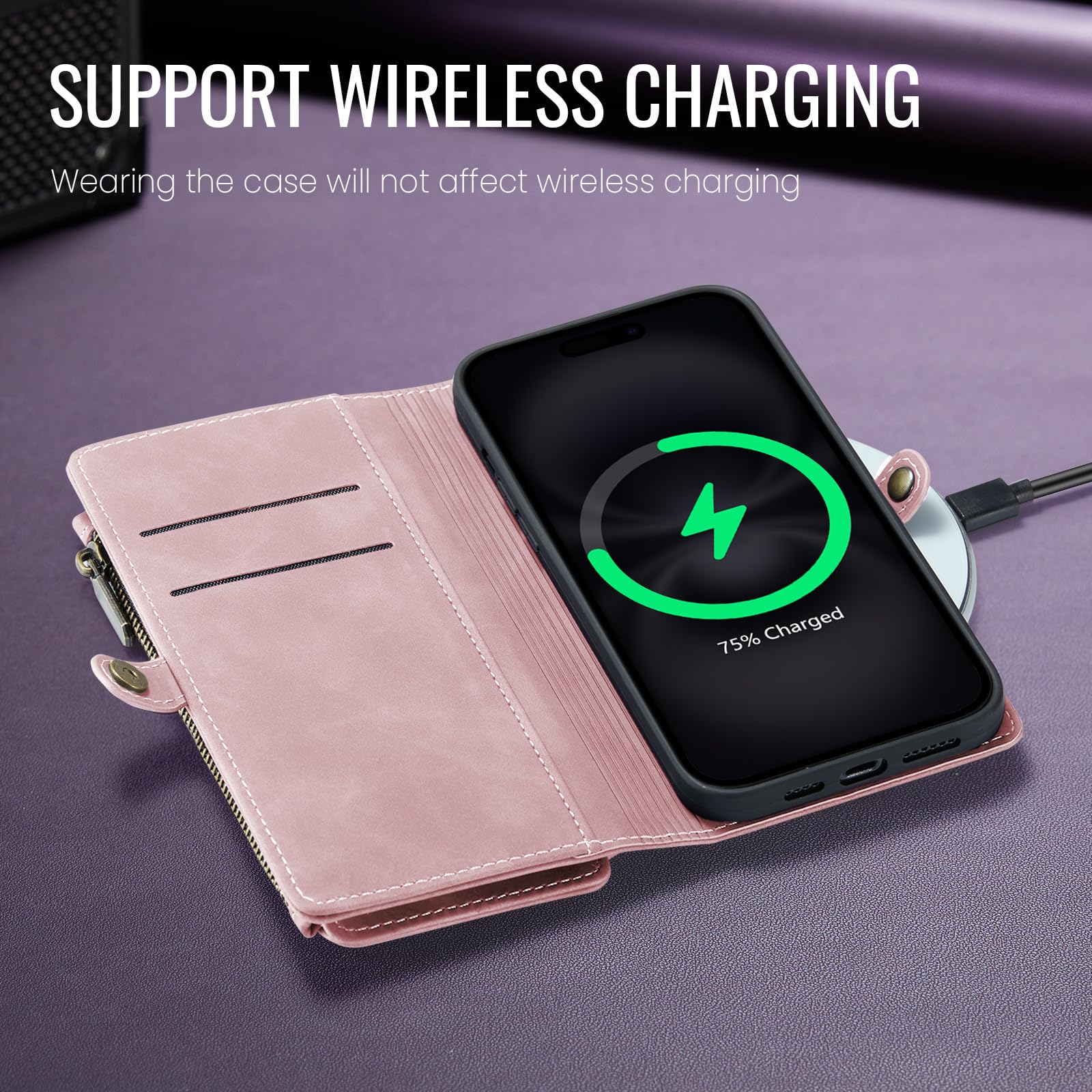RFID Blocking PU Leather Wallet Case for iPhone 15 (6.1