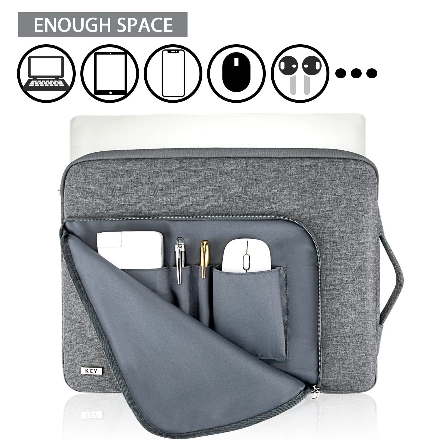 KCY 15-16 Inch Laptop Sleeve - Slim Protective Case for MacBook Air 15, MacBook Pro 15/16 M1 M2 (2020-2023), Surface Laptop 5/4, Dell XPS 15, HP & Asus Notebooks - Lightweight Computer Cover Bag in Grey | Perfect for Work, School & Travel