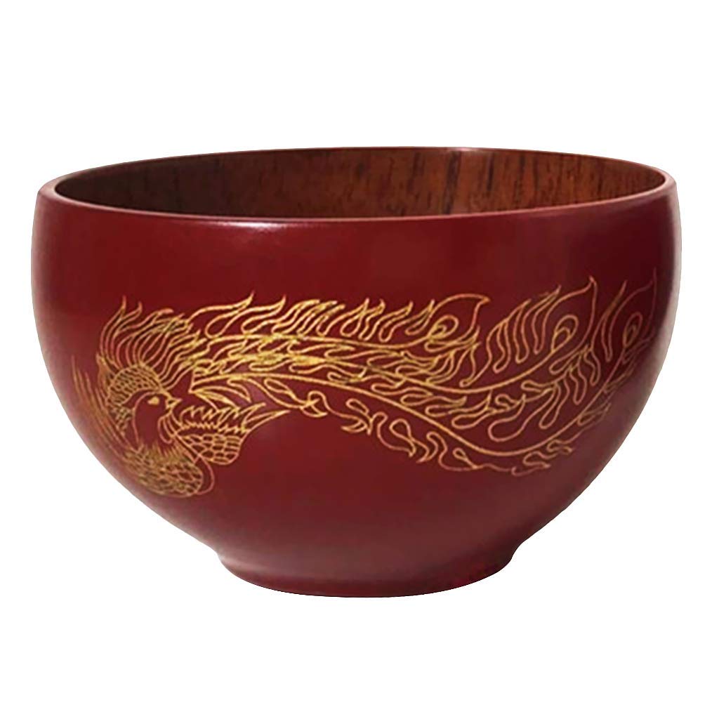 Handmade Wooden Red Serving Bowl - Salad, Fruit, Rice, Soup, Noodles, Cereal & Snacks Bowl - Phoenix & Rot Design - Perfect for Kitchen, Dining, Party & Gift Giving
