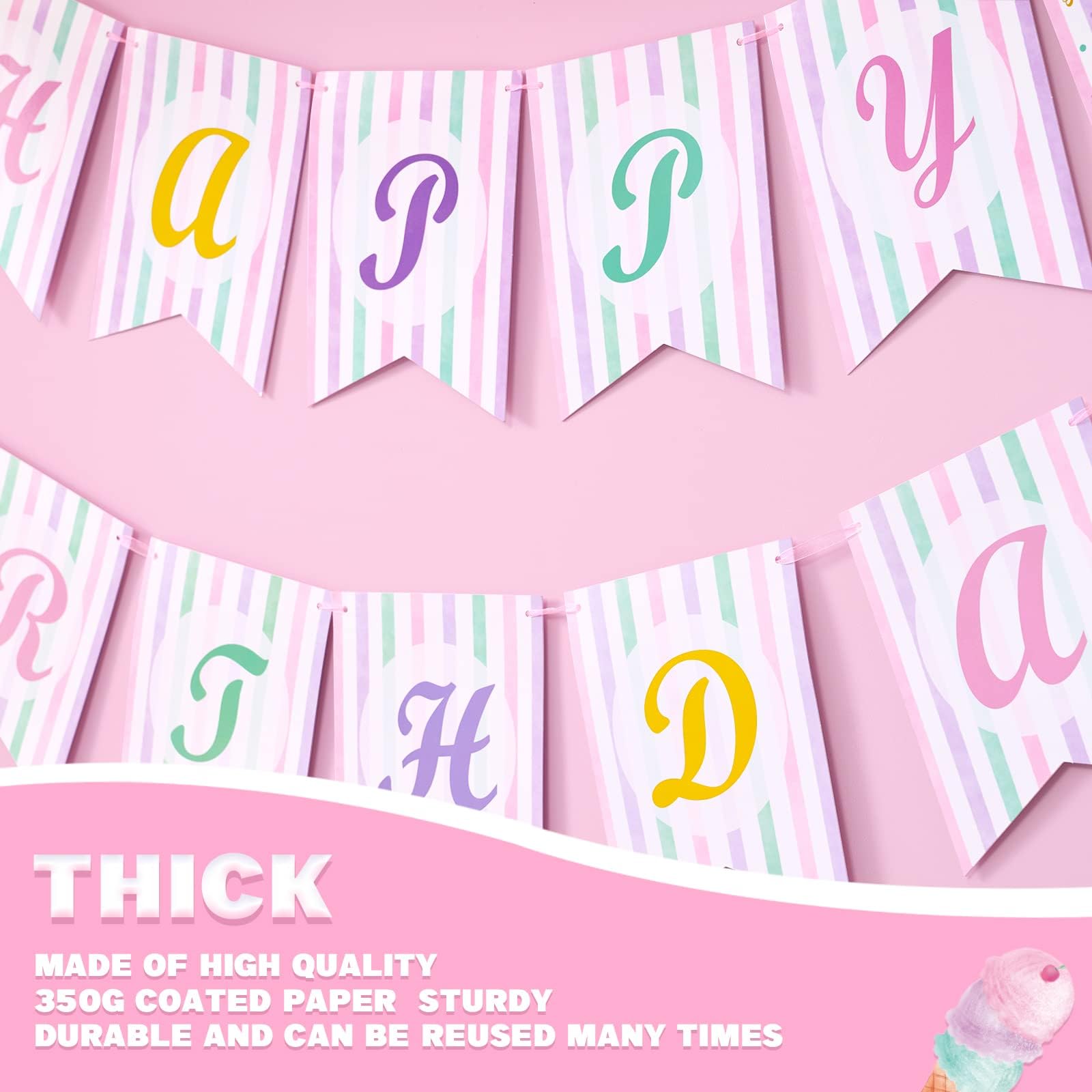 **WERNNSAI 153PCS Pink Ice Cream Party Supplies Set - Birthday Decorations for Girls with Banner, Balloons, Tablecloth, Plates, Cups, Napkins, Cutlery & Utensils (Serves 16 Guests) - Perfect for Summer Parties, Baby Showers & Birthday Celebrations**
