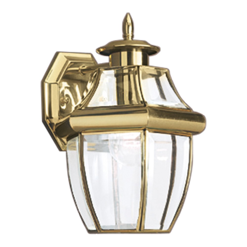 Sea Gull Lighting 8038-02 Lancaster Outdoor Wall Lantern - Polished Brass One-Light Exterior Fixture for Porch, Patio & Garden Lighting