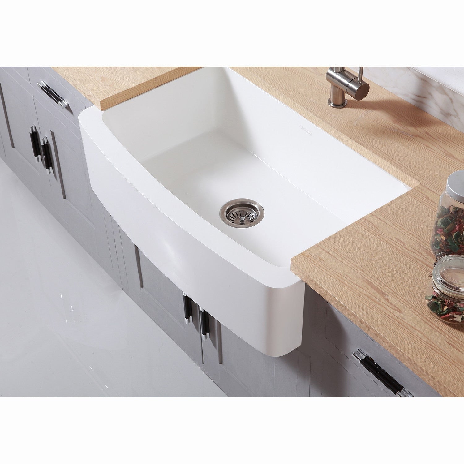 Kingston Brass 36 x 22 Inch Farmhouse Single Bowl Kitchen Sink - Matte White Solid Surface for Modern & Rustic Kitchens