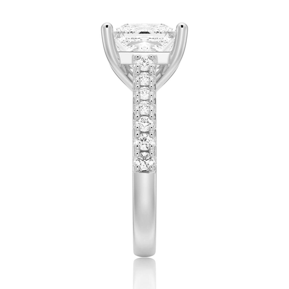 Princess Cut Pavé Moissanite Engagement Ring - 14K White Gold Wedding Band for Women | Sparkling Diamond Alternative for Proposals, Anniversaries & Special Occasions