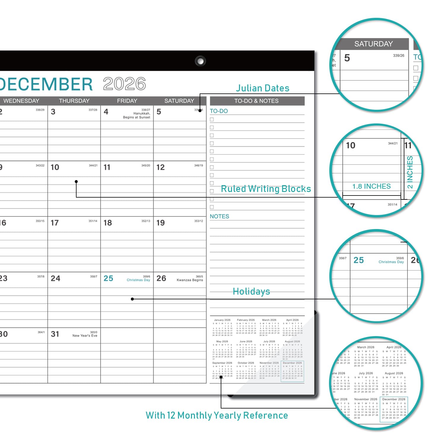 2025-2026 18-Month Large Desk Calendar Planner | July 2025 to December 2026 | 17