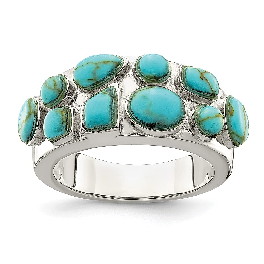 925 Sterling Silver Synthetic Turquoise Inlay Ring for Women - Elegant Stone Fine Jewelry Gift for Her - Perfect for Weddings, Anniversaries & Special Occasions