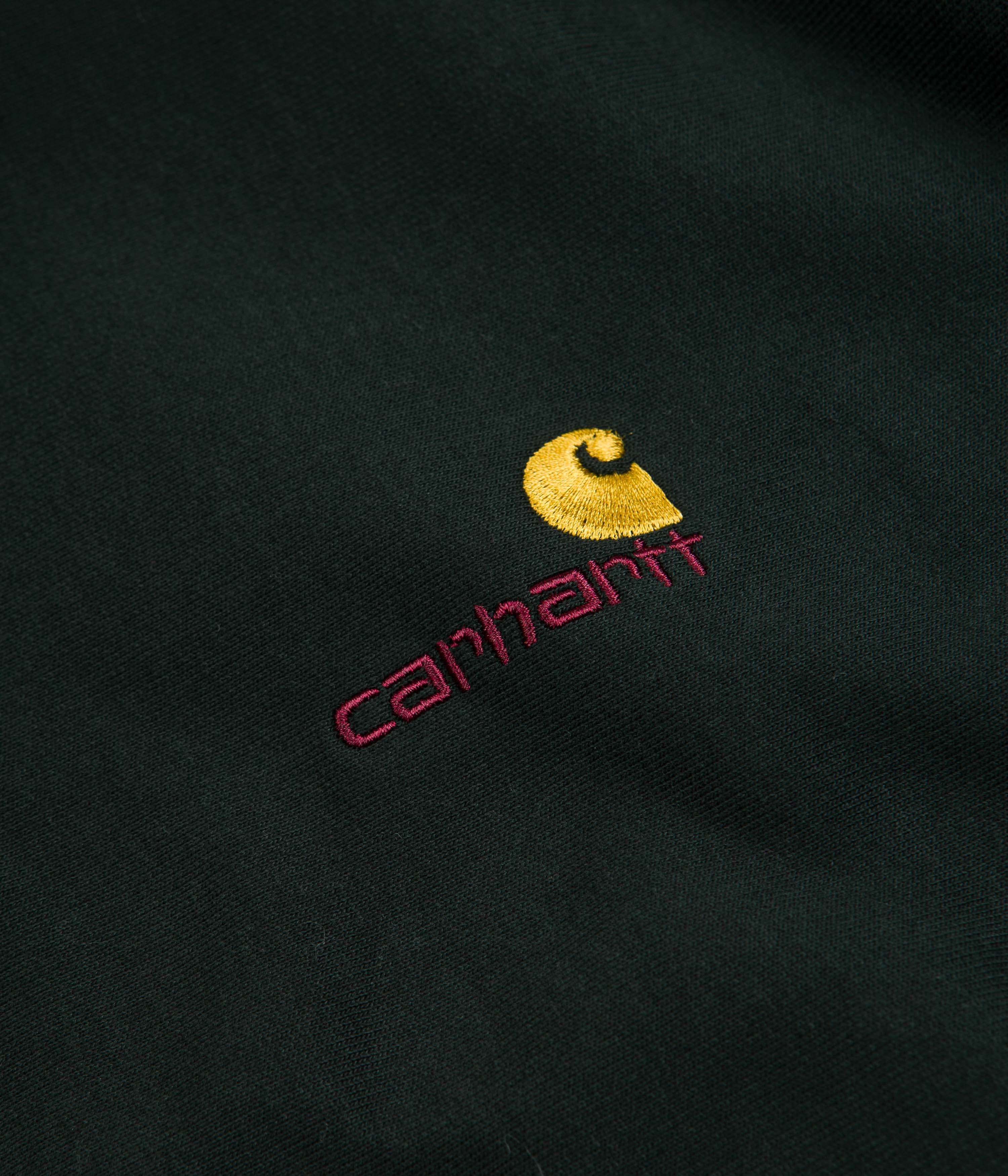 Carhartt Half Zip American Script Sweatshirt for Men - Dark Cedar Pullover Hoodie | Workwear & Casual Outdoor Wear