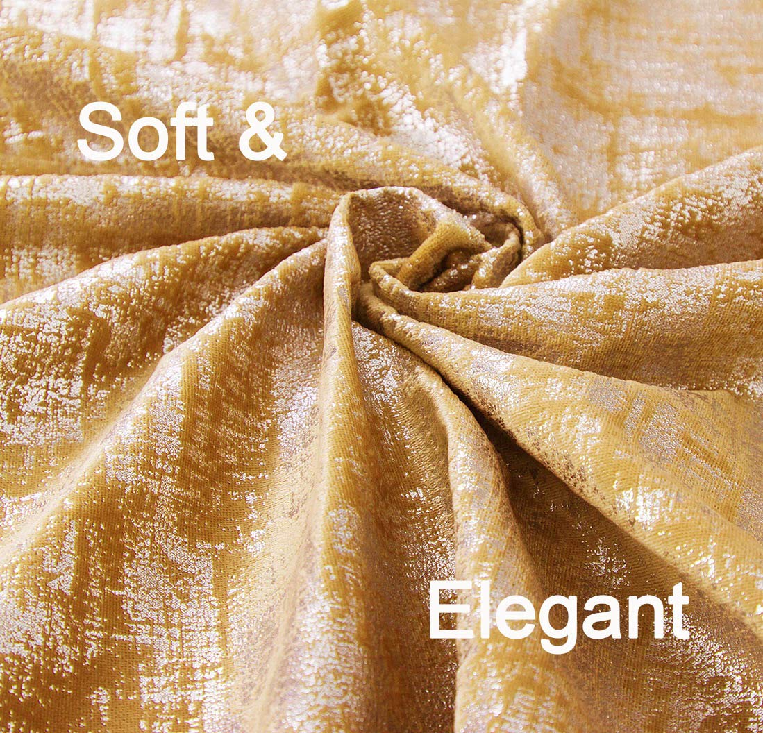 Always4u Yellow Soft Velvet Curtains 95 Inch Length - Luxury Blackout Curtains with Gold Foil Print for Bedroom & Living Room - Set of 2 Panels - Perfect for Home Decor, Privacy & Light Control