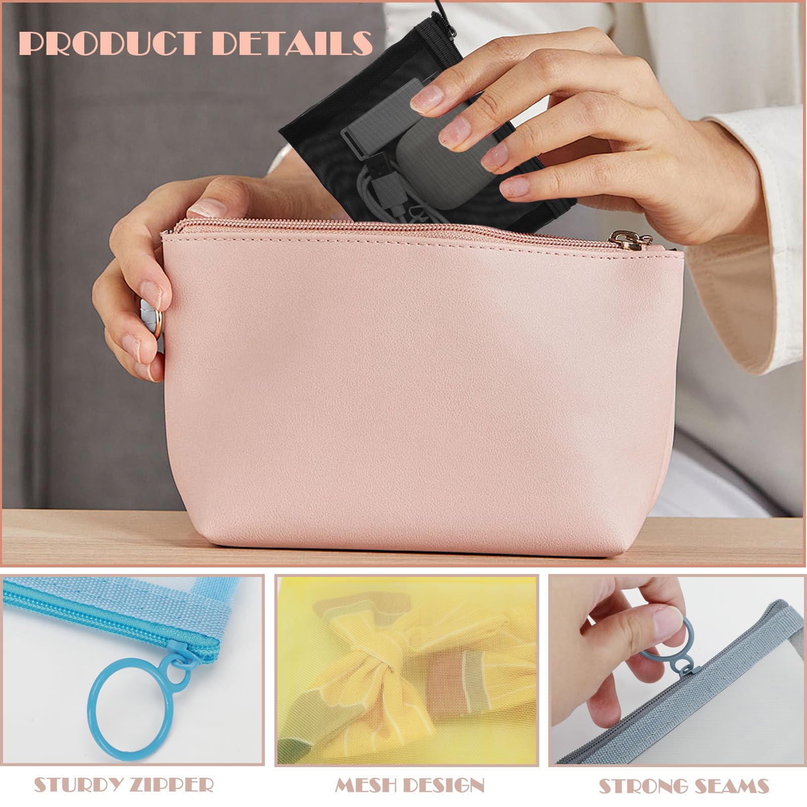10 Pack Mini Zipper Mesh Bags 5.11x3.94 Inch - Small Clear Cosmetic Organizer Pouch for Makeup, Jewelry, Coins, Keys, Credit Cards & Travel Essentials (5 Colors) | Perfect for Purse Organization, Gym Bag Storage & Daily Essentials Carry