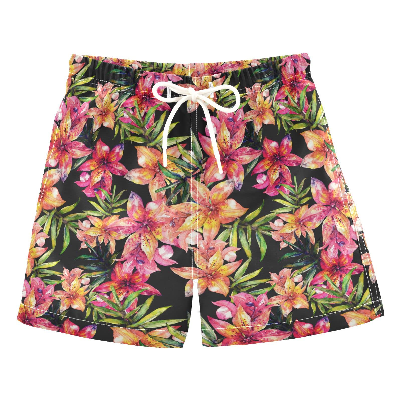 **Boys' Quick-Dry Swim Trunks with Lily Flower Pattern – Toddler Swimwear for Kids 2-8 Years – Perfect for Beach, Pool & Summer Vacations**