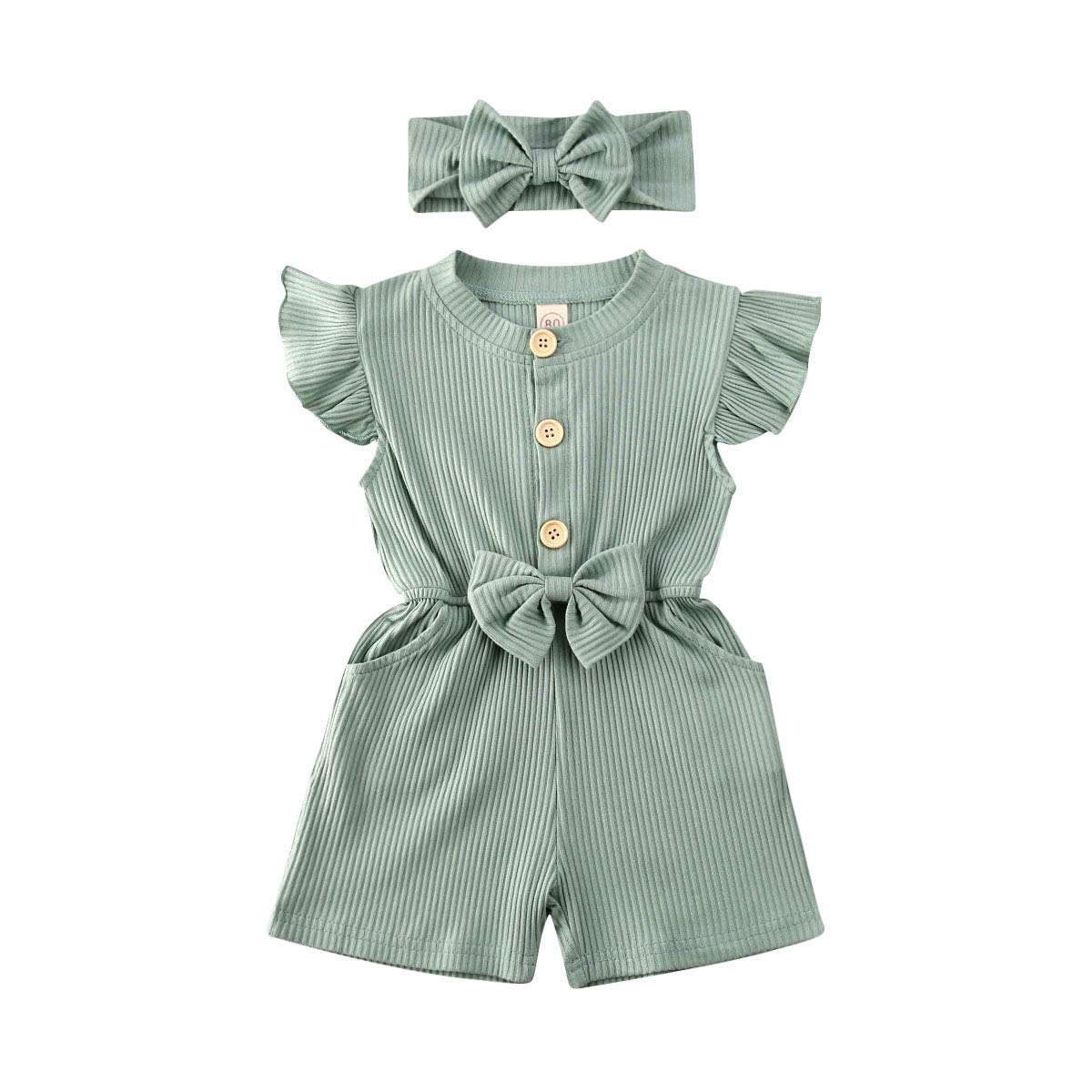 Mubineo Girls Ruffle Sleeveless Romper Outfit - Ribbed Knit Toddler Summer Dress with Headband - Perfect for Beach, Party & Playtime