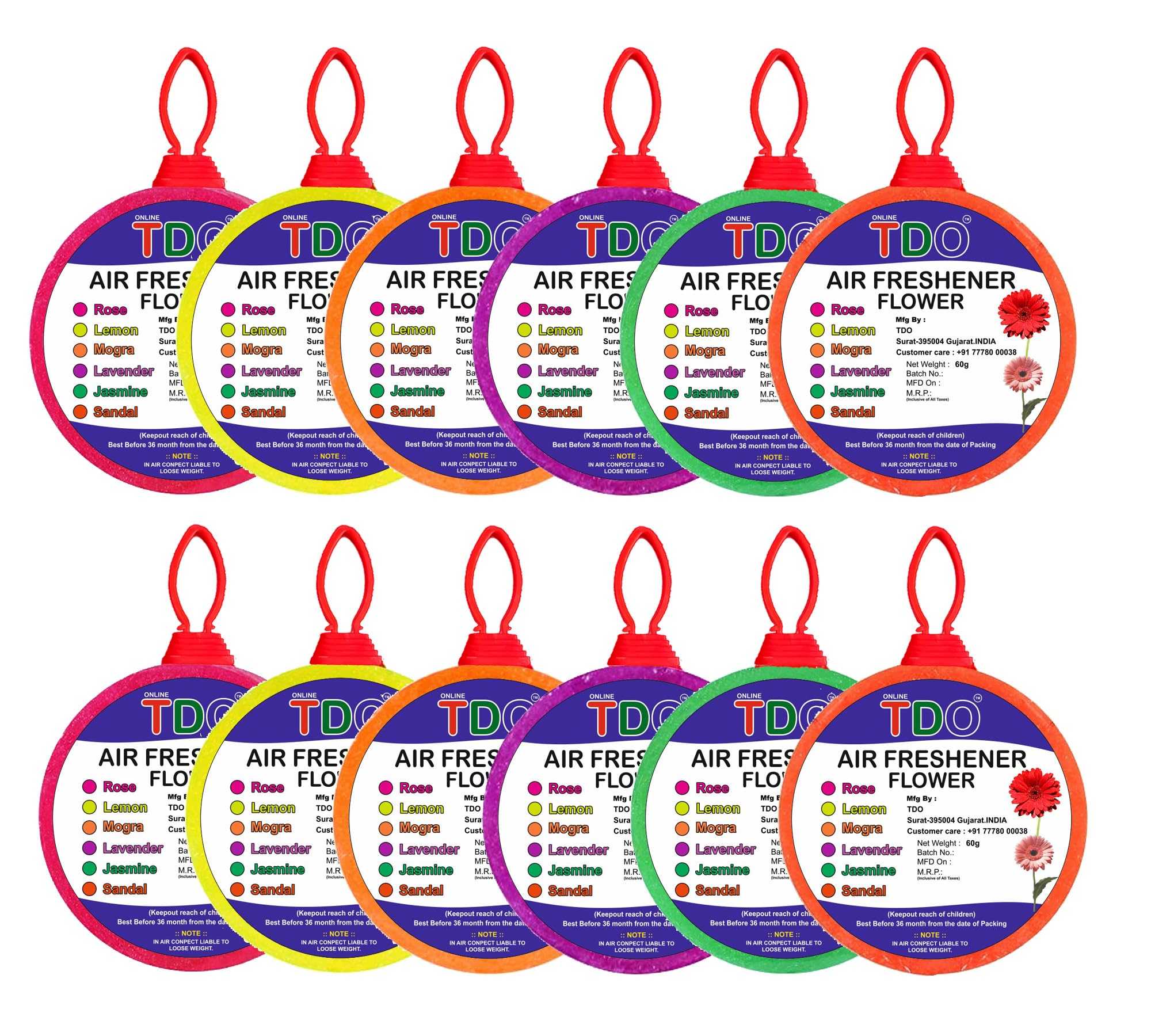TDO Toilet Bathroom Air Freshener Blocks - 12 Pack (60g Each) with Rose, Jasmine, Lemon, Mogra, Sandal & Lavender Fragrances | Freshen Pantry, Bathroom, Toilet, Wardrobe & Wash Basin | Long-Lasting Scent for Home & Office