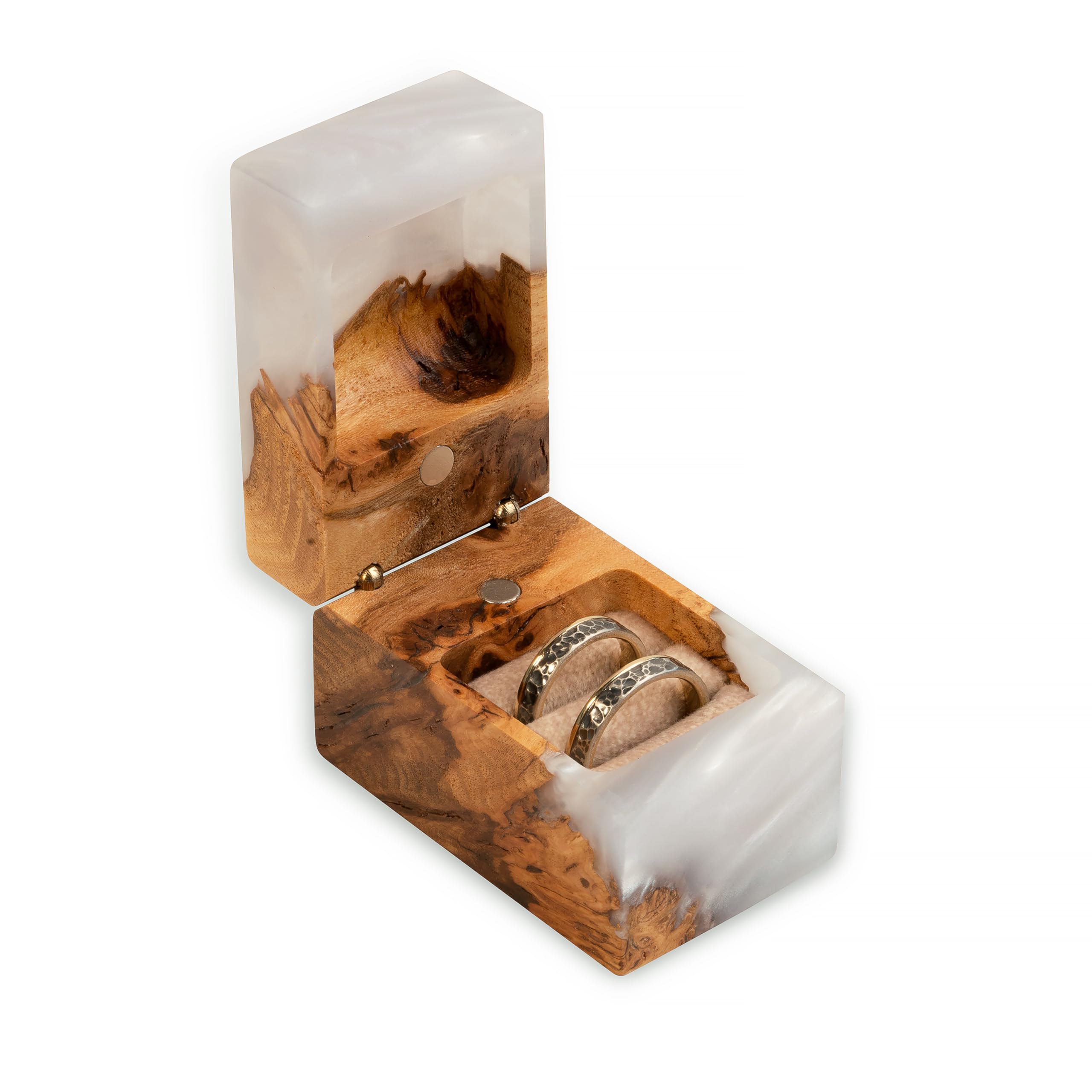 Exquisite Handcrafted Wooden Engagement Ring Bearer Box - Unique Proposal Ring Box for Wedding Day - Double Ring Holder for Women & Men - Perfect Engagement Gift & Ring Display (White, Accord Style) | Ideal for Wedding Proposals, Vow Renewals & Romantic Surprises