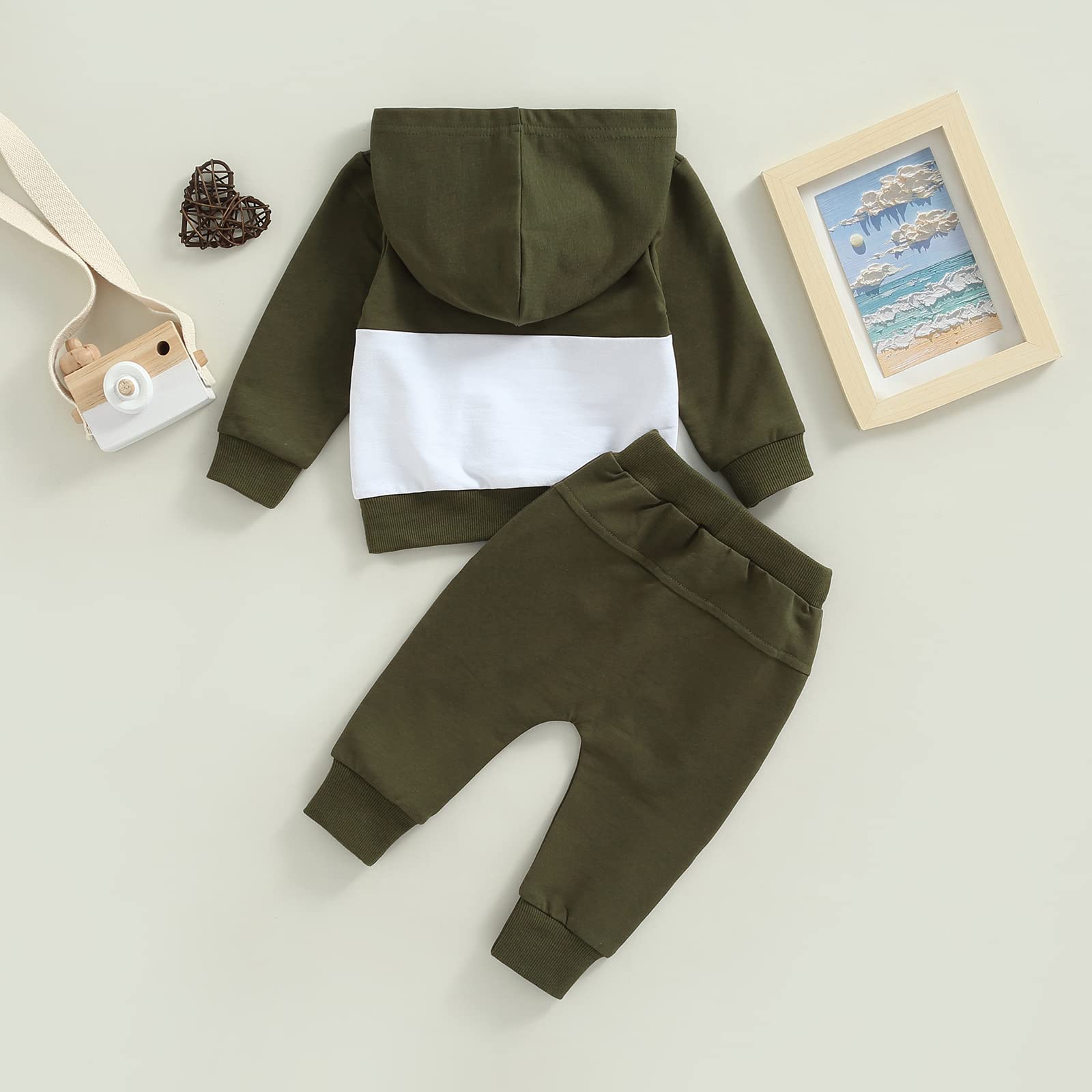 Boys' Patchwork Sweatshirt & Solid Pants Outfit - Long Sleeve Hooded Toddler Clothes Set for Fall Winter | Playdate & Preschool Essentials