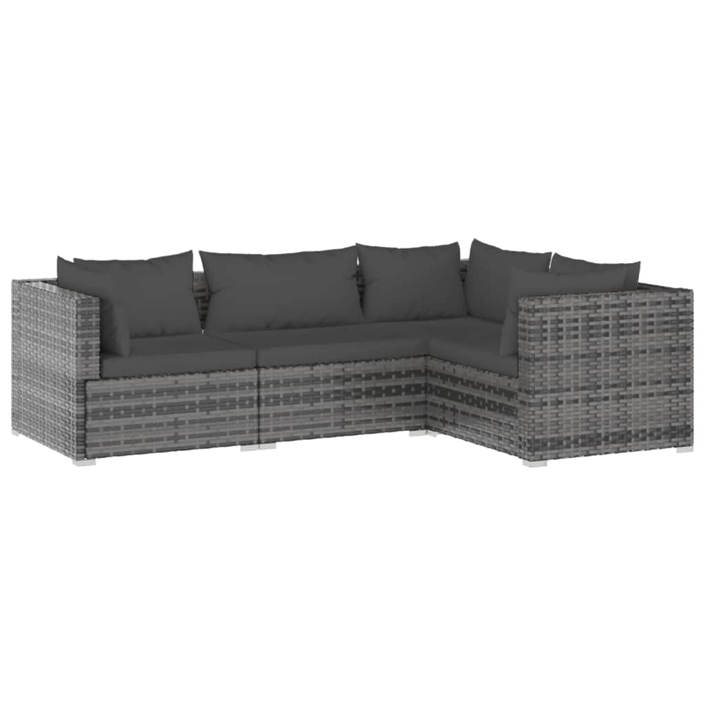 vidaXL 4-Piece Patio Lounge Set - Outdoor Garden Furniture with Cushions, Gray Poly Rattan Sectional Sofa for Backyard, Poolside & Terrace Relaxation