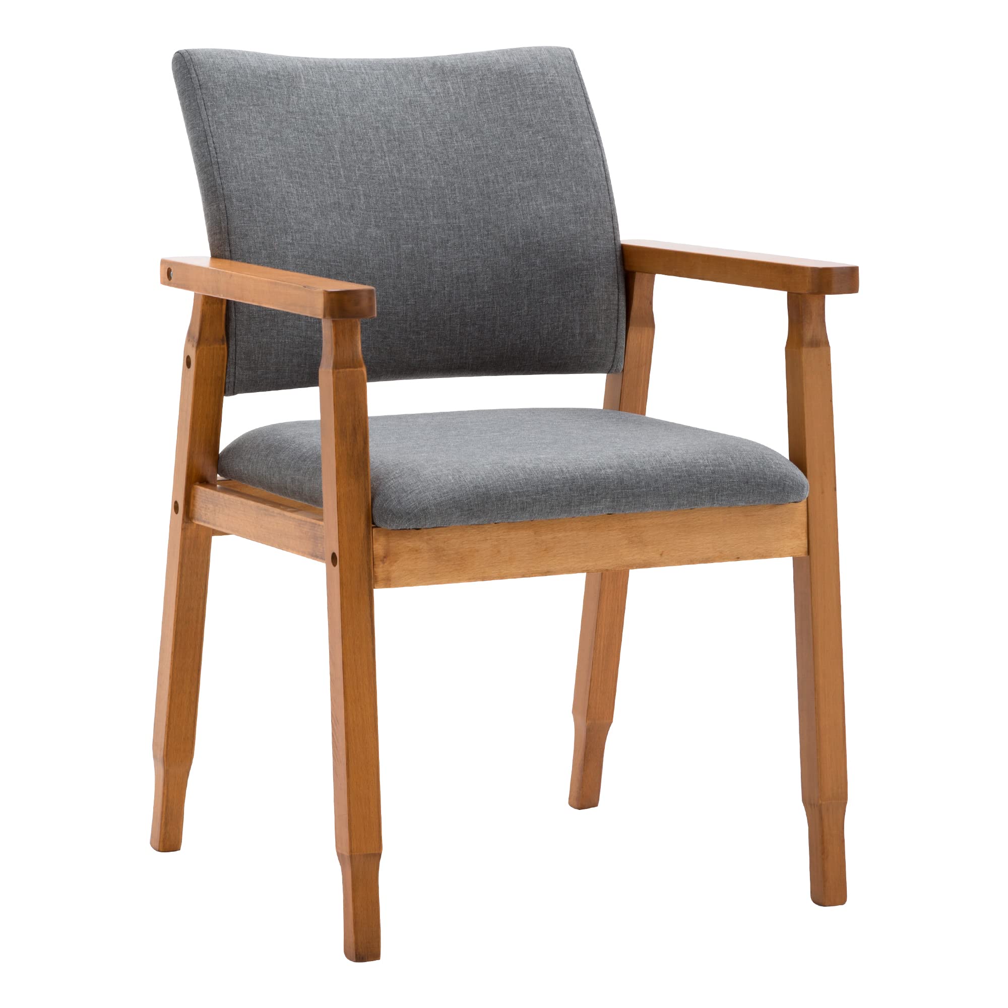 Set of 4 Mid Century Modern Walnut Dining Chairs with Grey Fabric Upholstery - Solid Wood Arm Chairs for Kitchen, Dining Room, Cafe & Living Room Decor - Perfect for Home, Office and Restaurant Seating