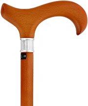 Premium Walnut Stained Beechwood Derby Walking Cane with Stainless Steel Collar - V1262 - Elegant Mobility Aid for Seniors & Fashionable Walking Stick for Outdoor Activities