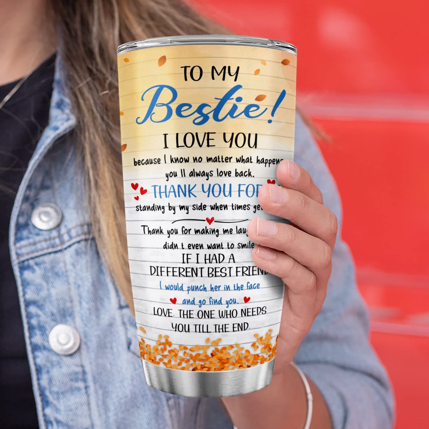 Custom Best Friend Tumbler 20oz - Personalized I Love You Tumbler for Women | Skinny Insulated Cup for BFF, Soul Sister & Besties | Unique Friendship Gift for Her - Perfect for Birthdays, Anniversaries & Daily Coffee/Tea