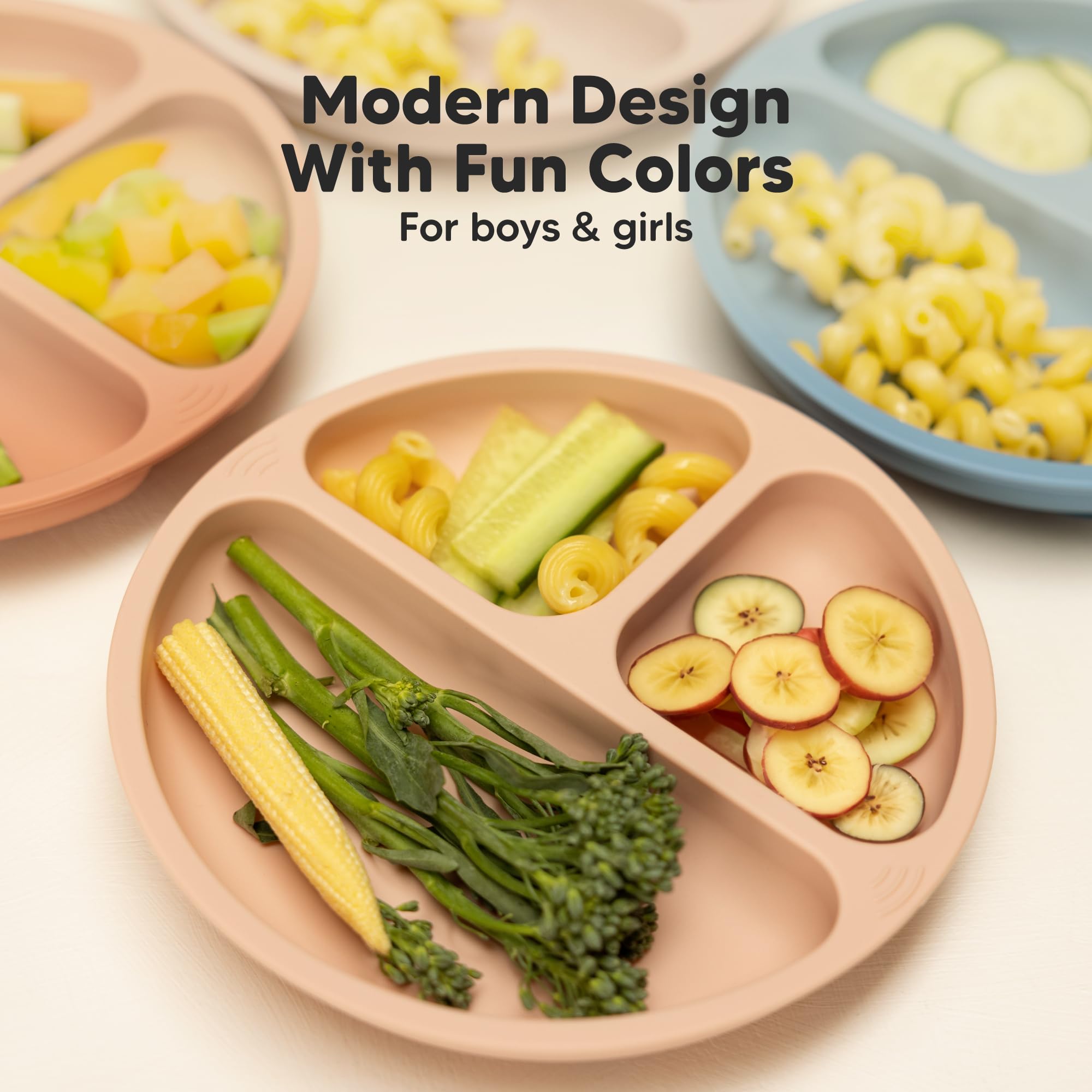 KeaBabies 3-Pack Silicone Suction Plates for Babies & Toddlers - BPA-Free, Microwave & Dishwasher Safe Divided Baby Plates with Strong Suction | Perfect for High Chairs, Travel & Mess-Free Mealtime (Slate)