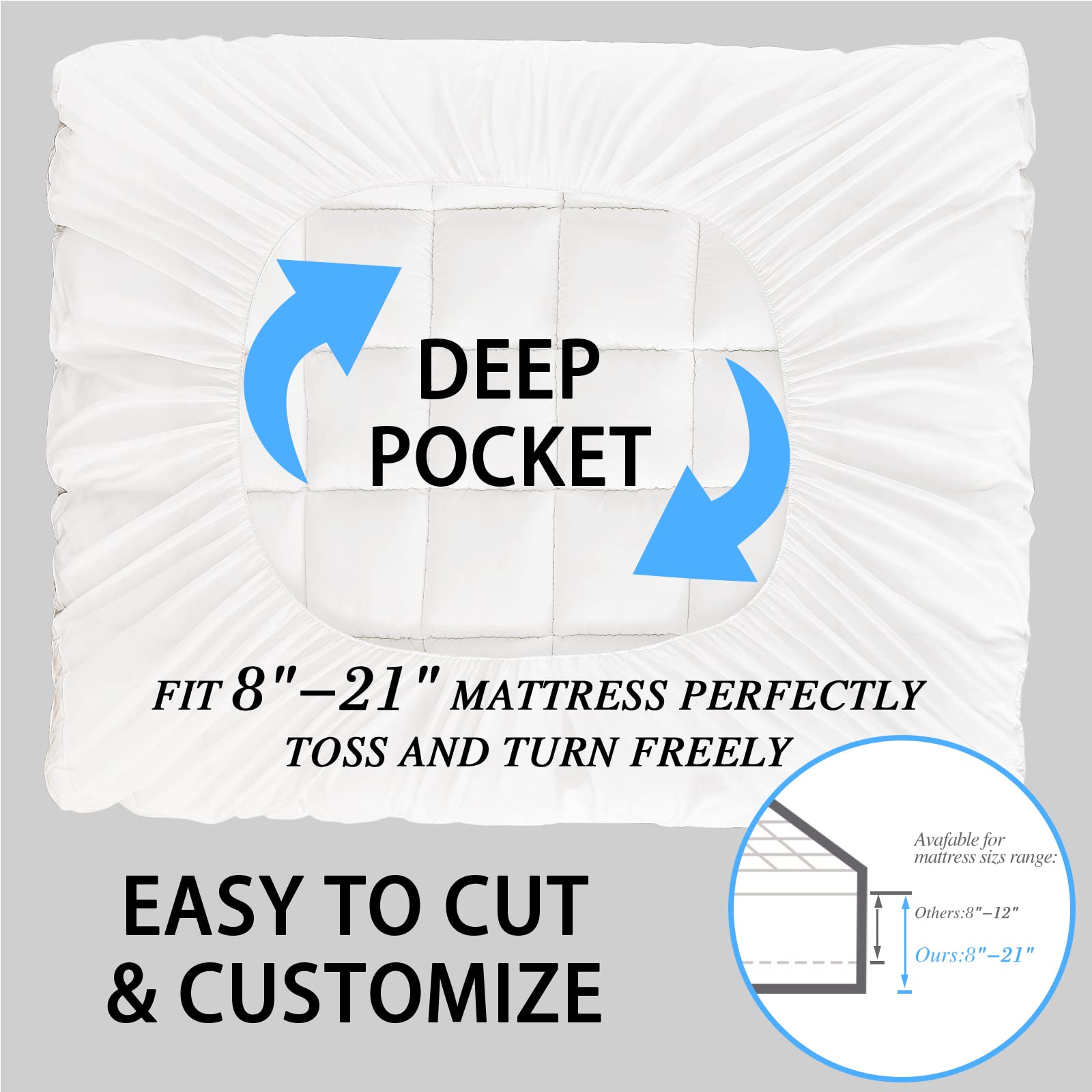 CYMULA Twin XL Mattress Topper - Cooling Soft Mattress Pad for College Dorm & Guest Room - Extra Thick Pillow Top Cover for Back Pain Relief (8-21
