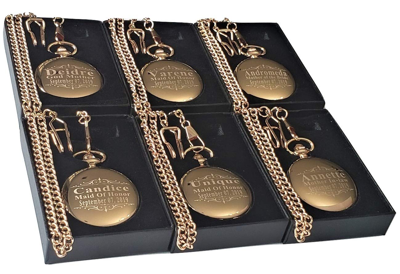 7 Personalized Engraved Pocket Watches for Groomsmen - Custom Wedding Gift Set with Chain & Gift Box - Free Engraving Included - Perfect for Weddings, Anniversaries & Special Occasions