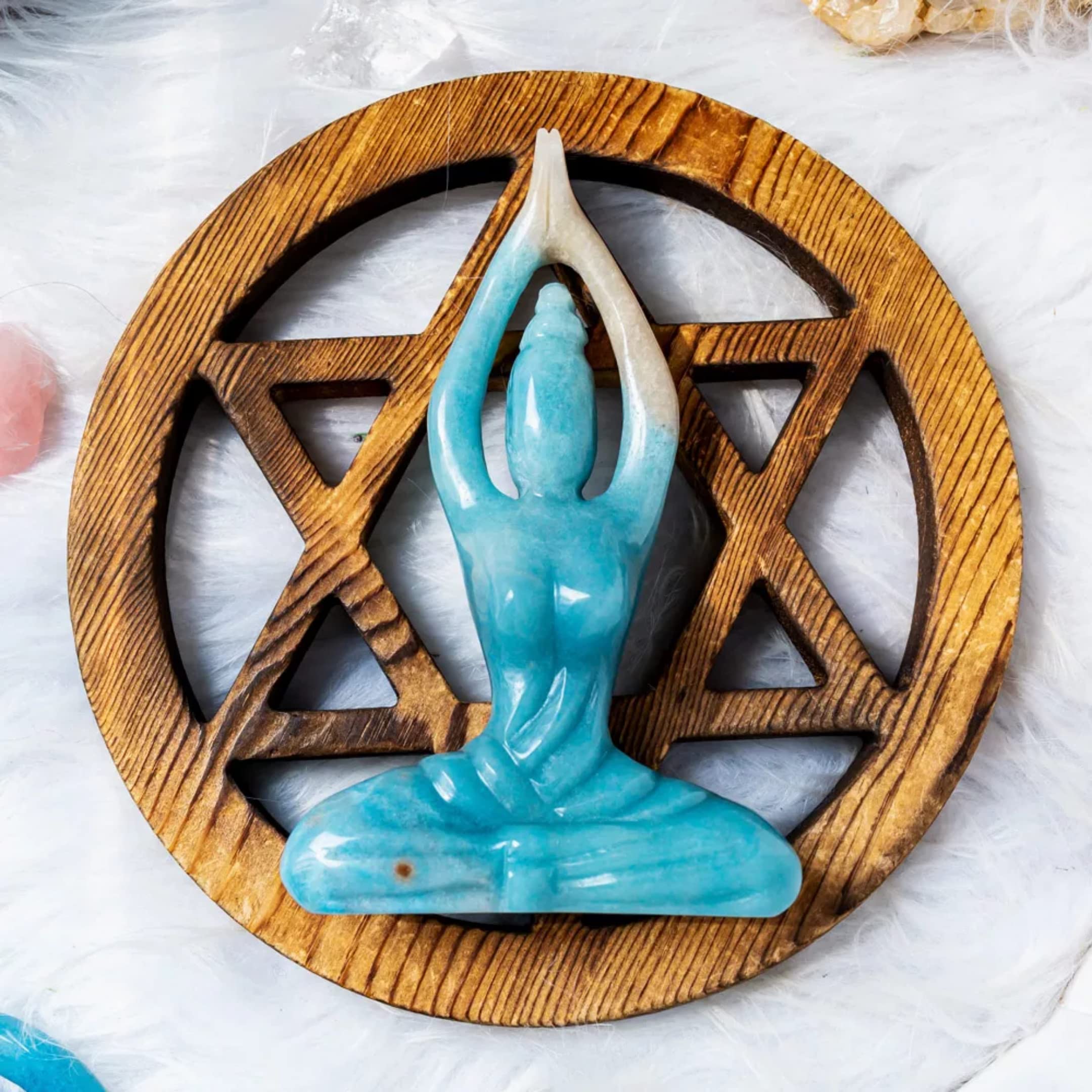 Hand Carved Trolleite Yoga Lady Statue - Blue Troilite Crystal Meditation Woman Sculpture, Healing Zen Gift for Mom & Spiritual Home Decor | Perfect for Yoga Studios, Meditation Spaces & Housewarming Gifts for Couples