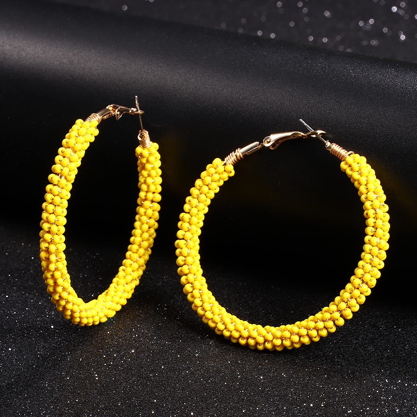 Boho Beaded Hoop Earrings for Women - Colorful Mixed Bead Dangle Earrings with Studs | Perfect for Casual Wear, Festivals & Bohemian Style Outfits